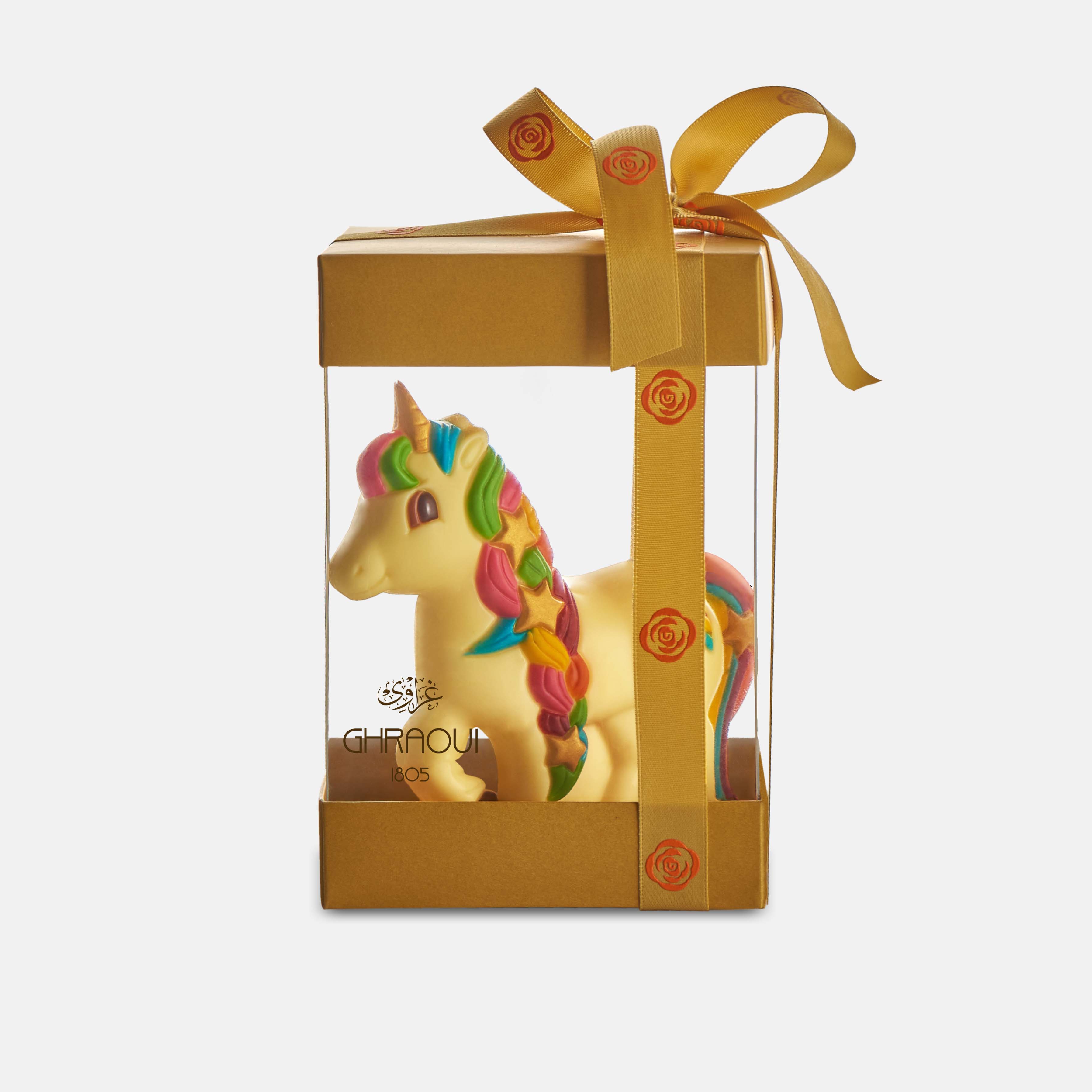 white chocolate unicorn in a giftbox
