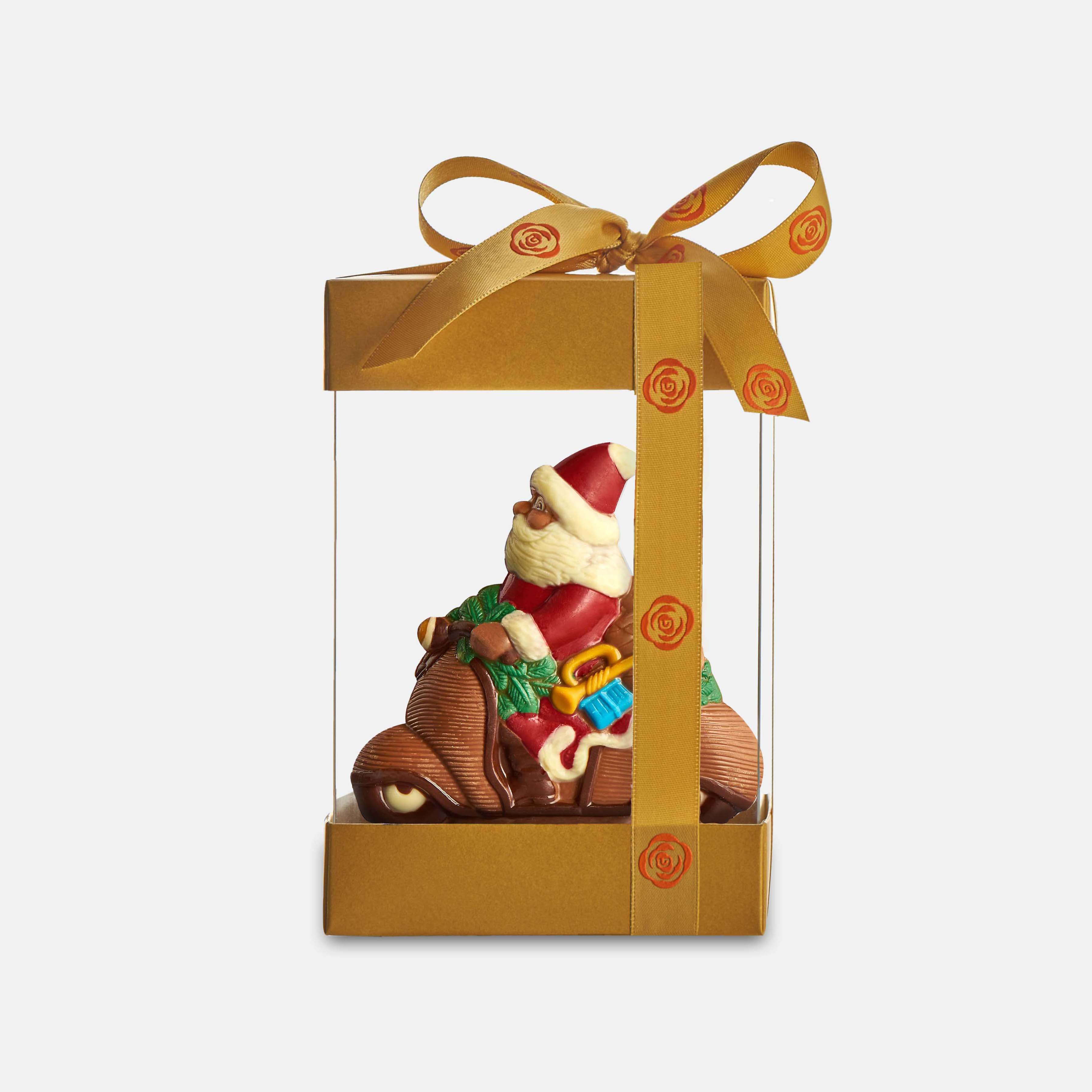 Chocolate Santa on a Scooter in a Box